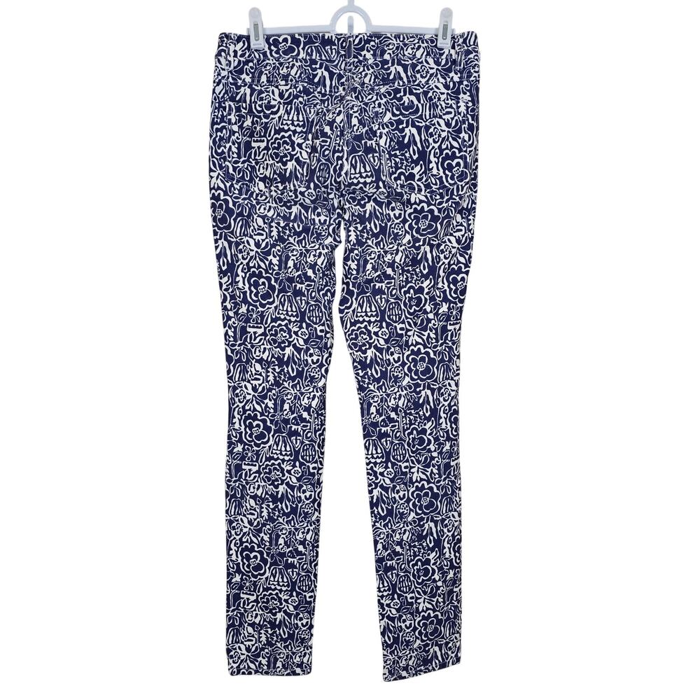 Women's J. McLaughlin Blue White Floral Jeans | Size 4 - Picture 2 of 10